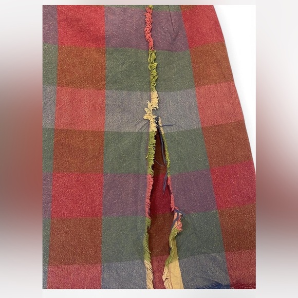 Handmade checkered Colorblock Raw Hem slit skirt size M Upcycled fashion - Picture 3 of 4